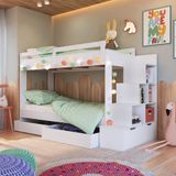 Cama Beliche Infantil Com Escada E Nichos Com 2 Gavetões Branco