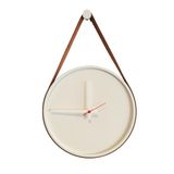 Relogio Decorativo Adnet Branco Alça Courino Caramelo Mostrador Branco Ponteiro Branco 40 Cm Diâmetro