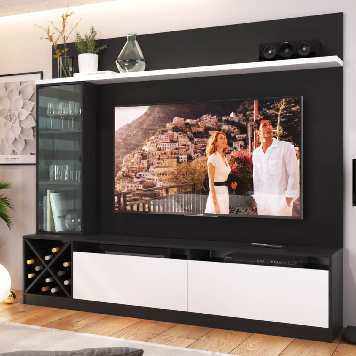 Estante Home para TV 50 com Porta de Vidro Quiditá Preto/Branco