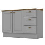 Balcão Pia 2 Portas E 3 Gavetas 120cm Americana Cinza Com Tampo Nature - Móveis Henn