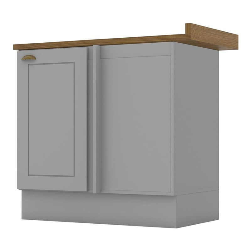 Balcão Canto Reto 1 Porta Americana Cinza Com Tampo Nature - Móveis Henn