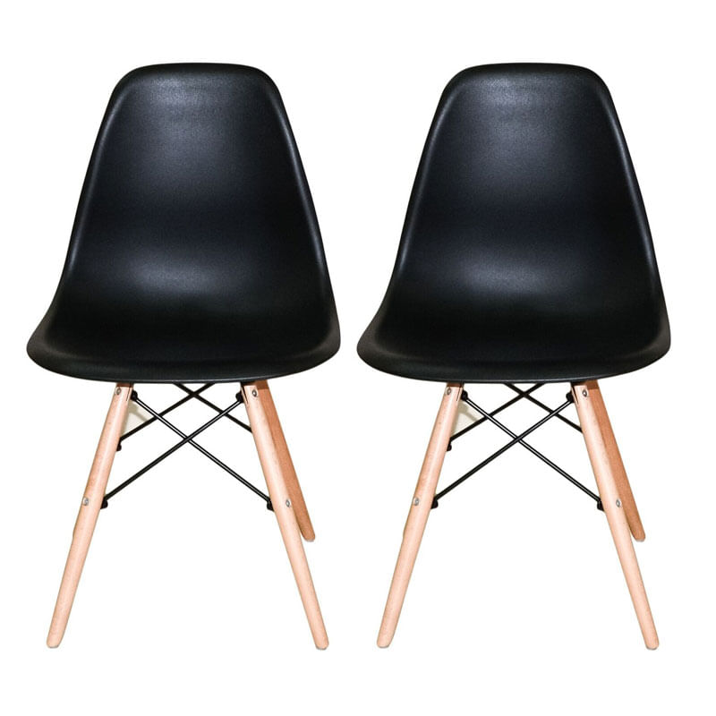 Conjunto 2 Cadeiras Charles Eames Eiffel Wood Base Madeira - Preta