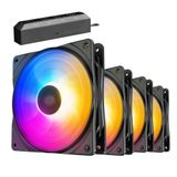 Kit 4 Cooler Fan Gamer + Hub P/ 4 Fan Deepcool Rainbow 120mm