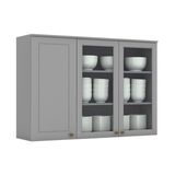Armário Aéreo P/ Cozinha  Americana 3 Portas De Vidro (2 C/ Vidro) 120cm Cinza - Henn