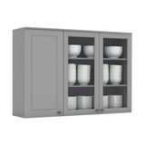 Armário Aéreo P/ Cozinha  Americana C/ 3 Portas (2 C/ Vidro) 120cm Cinza - Henn