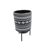 Vaso Decorativo Preto 12x7cm Cachepot Suporte Metal Ceramica