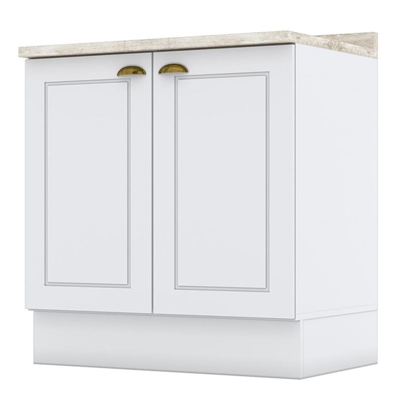 Balcão 2 Portas 80cm Americana Branco Com Tampo Calcare - Móveis Henn