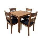 Conjunto De Mesa Madeira Maciça Roma Mineira Com 4 Cadeiras Estofadas Preta 90x90cm - Cor: Marrom