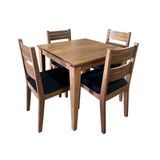 Conjunto De Mesa Madeira Maciça Itália P/ Restaurante C/ 4 Cadeiras Estofadas Preta 90x90cm Marrom