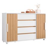 Cômoda Sapateira Para Quarto 150cm 2 Portas 4 Gavetas Flex Eve A02 Branco Fosco/nature - Mpozenato