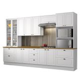 Cozinha Completa 6 Peças Americana Branco Com Cristaleira Tampo Nature - Móveis Henn