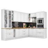 Cozinha Completa De Canto Americana 10 Peças Branco Tampo Nature - Móveis Henn