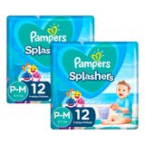 Kit 24 Fraldas Pampers para Água Splashers Baby Shark P-M