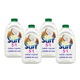 Kit 4 Lava-Roupas Líquido Surf 5 em 1 Cuidado do Coco 3l