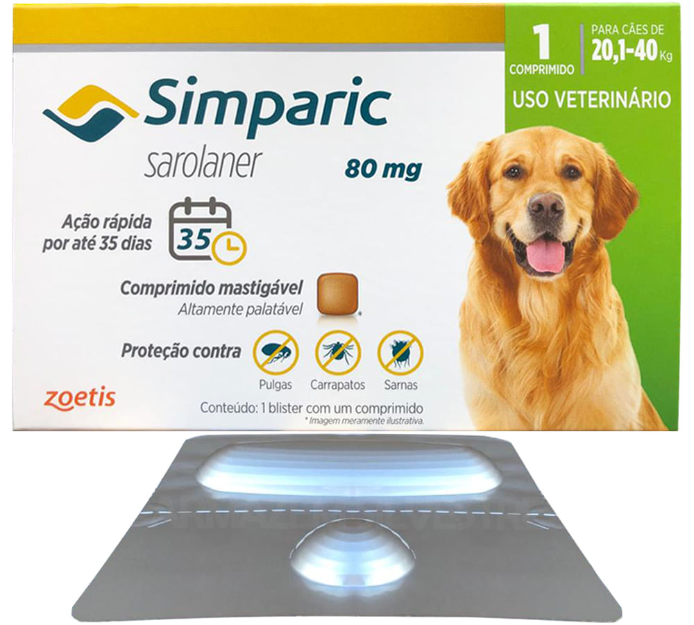 Simparic 20 A 40 Kg 80mg 1 Comprimido Mastigavel Palatavel Pulgas Carrapatos Sarnas é boa?