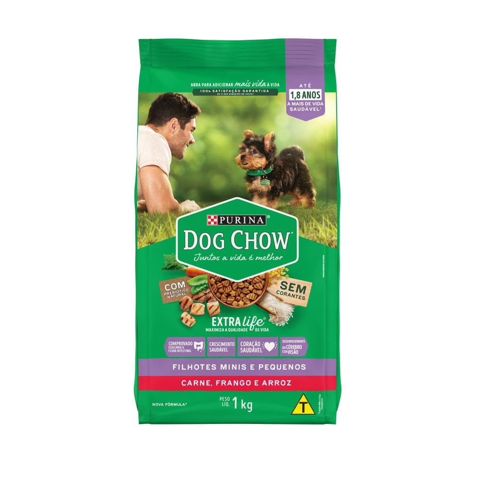 Ração Para Cães Dog Chow Extra Life Filhotes Minis E Pequenos Carne Frango E Arroz 1kg