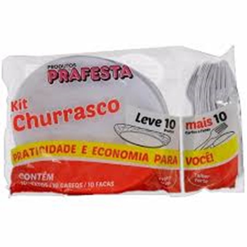 Kit Churrasco descartável com pratos garfos e facas Prafesta