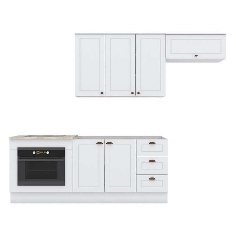 Cozinha Completa Americana 4 Peças Com Balcão Forno De Embutir Branco E Tampo Cooktop Calcare - Móve