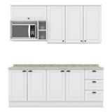 Cozinha Completa Americana 5 Peças Com Aéreo Micro-ondas Branco E Tampo Calcare - Móveis Henn