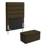 Cabeceira Atlas E Calçadeira Baú Ursa 90 Para Cama De Solteiro Z-010 Sued Marrom Aradecor