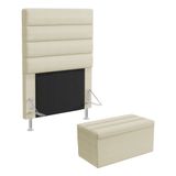 Cabeceira Atlas E Calçadeira Baú Ursa 90 Para Cama De Solteiro Z-003 Sued Bege Aradecor