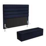 Cabeceira Atlas E Calçadeira Baú Ursa 195 Para Cama King Z-007 Sued Azul Marinho Aradecor