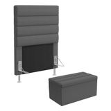 Cabeceira Atlas E Calçadeira Baú Ursa 90 Para Cama De Solteiro Z-008 Sued Cinza Aradecor