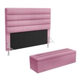 Cabeceira Atlas E Calçadeira Baú Ursa 140 Para Cama De Casal Z-009 Sued Rosê Aradecor