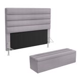 Cabeceira Atlas E Calçadeira Baú Ursa 160 Para Cama Queen N-023 Veludo Cinza Claro Aradecor