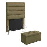 Cabeceira Atlas E Calçadeira Baú Ursa 90 Para Cama De Solteiro N-029 Veludo Capuccino Aradecor