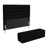 Cabeceira Atlas E Calçadeira Baú Ursa 140 Para Cama De Casal N-024 Veludo Preto Aradecor