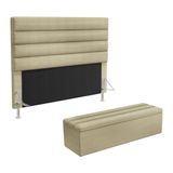 Cabeceira Atlas E Calçadeira Baú Ursa 195 Para Cama King A-017 Couro Bege Aradecor