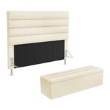 Cabeceira Atlas E Calçadeira Baú Ursa 195 Para Cama King N-030 Veludo Bege Aradecor