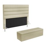 Cabeceira Atlas E Calçadeira Baú Ursa 195 Para Cama King Z-003 Sued Bege Aradecor