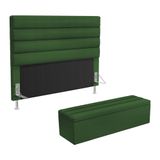 Cabeceira Atlas E Calçadeira Baú Ursa 195 Para Cama King Z-018 Sued Verde Aradecor