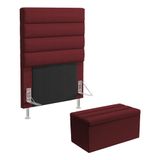 Cabeceira Atlas E Calçadeira Baú Ursa 90 Para Cama De Solteiro N-034 Veludo Bordô Aradecor