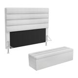 Cabeceira Atlas E Calçadeira Baú Ursa 195 Para Cama King A-013 Couro Branco Aradecor