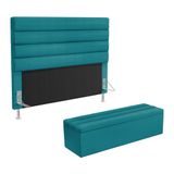 Cabeceira Atlas E Calçadeira Baú Ursa 195 Para Cama King Z-016 Sued Azul Turquesa Aradecor