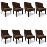 Kit 8 Cadeiras Estofadas Para Sala De Jantar Base Fixa De Madeira Preto Lia Suede Marrom - Ibiza
