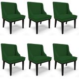 Kit 6 Cadeiras Estofadas Para Sala De Jantar Base Fixa De Madeira Preto Lia Veludo Luxo Verde - Ibiza
