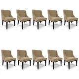 Kit 10 Cadeiras Estofadas Para Sala De Jantar Base Fixa De Madeira Preto Lia Suede Marrom Rt - Ibiza