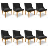 Kit 8 Cadeiras Estofadas Para Sala De Jantar Base Fixa De Madeira Castanho Lia Veludo Preto - Ibiza