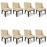 Kit 8 Cadeiras Estofadas Para Sala De Jantar Base Fixa De Madeira Preto Lia Veludo Luxo Off White - Ibiza