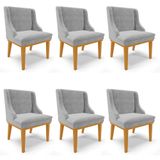 Kit 6 Cadeiras Estofadas Para Sala De Jantar Base Fixa De Madeira Castanho Lia Suede Cinza - Ibiza