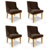 Kit 4 Cadeiras Estofadas Para Sala De Jantar Base Fixa De Madeira Castanho Lia Suede Marrom - Ibiza