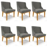 Kit 6 Cadeiras Estofadas Para Sala De Jantar Base Fixa De Madeira Castanho Lia Suede Grafite - Ibiza