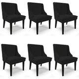 Kit 6 Cadeiras Estofadas Para Sala De Jantar Base Fixa De Madeira Preto Lia Linho Preto - Ibiza