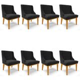 Kit 8 Cadeiras Estofadas Para Sala De Jantar Base Fixa De Madeira Castanho Lia Suede Preto - Ibiza