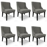 Kit 6 Cadeiras Estofadas Para Sala De Jantar Base Fixa De Madeira Preto Lia Suede Grafite - Ibiza