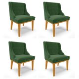 Kit 4 Cadeiras Estofadas Para Sala De Jantar Base Fixa De Madeira Castanho Lia Suede Verde - Ibiza